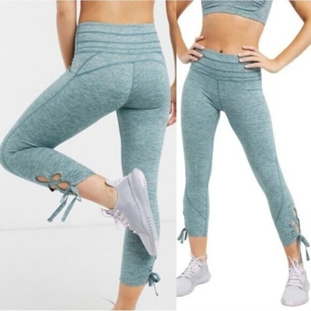 Free People FP Movement Swerve Leggings Size S Heather Green Side Open Bow Tie‎